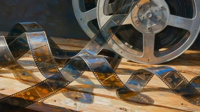 Un-spooled Super 8 film reel